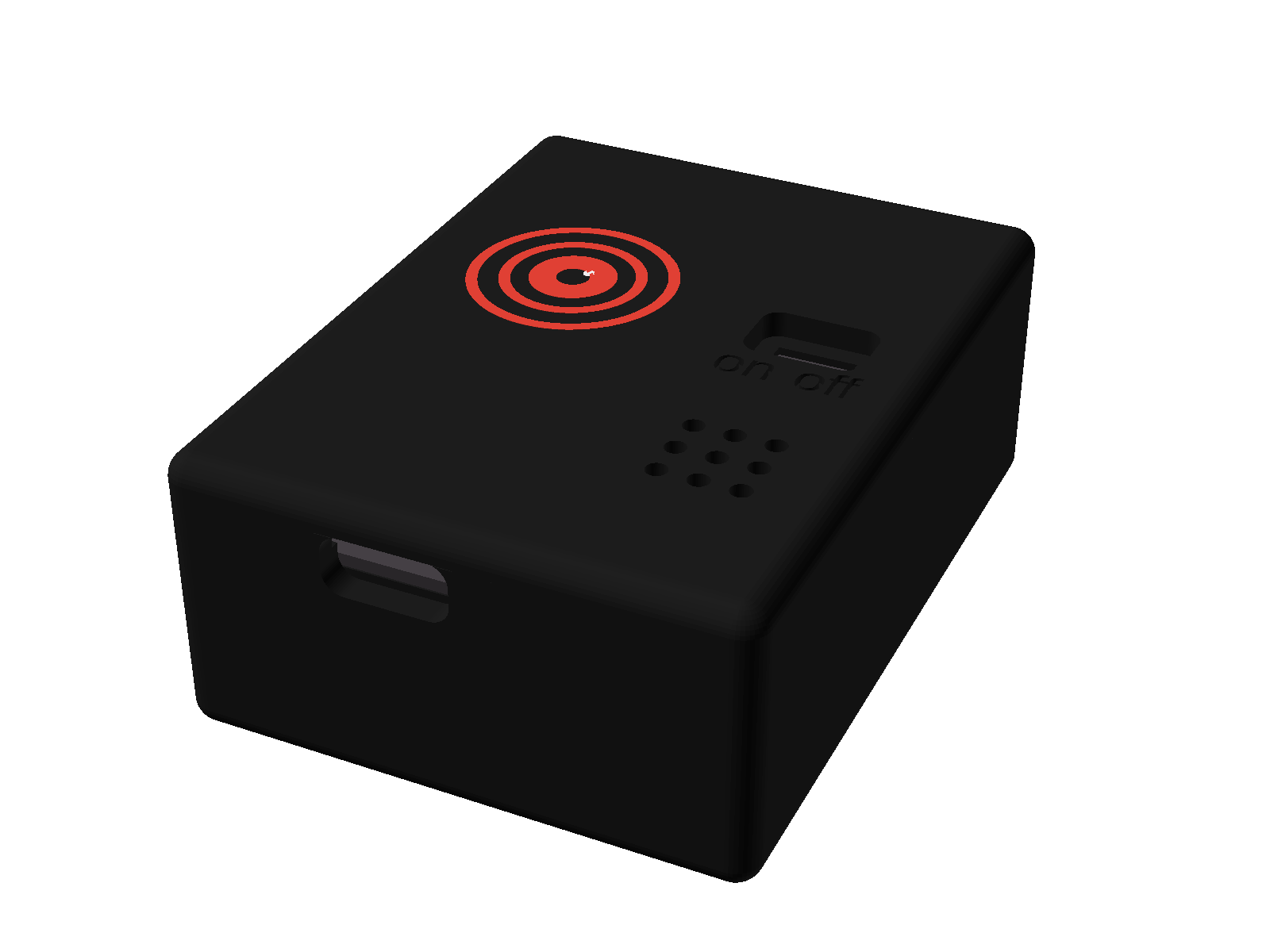 beacon battery, matte black pocket detector, closed case